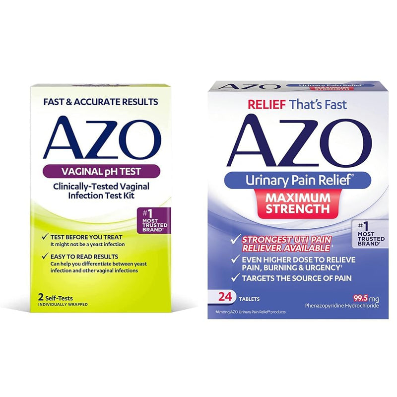 AZO Vaginal pH Test Kit with Urinary Pain Relief, Vaginal Infection Test Kit with UTI Symptom Relief Tablets