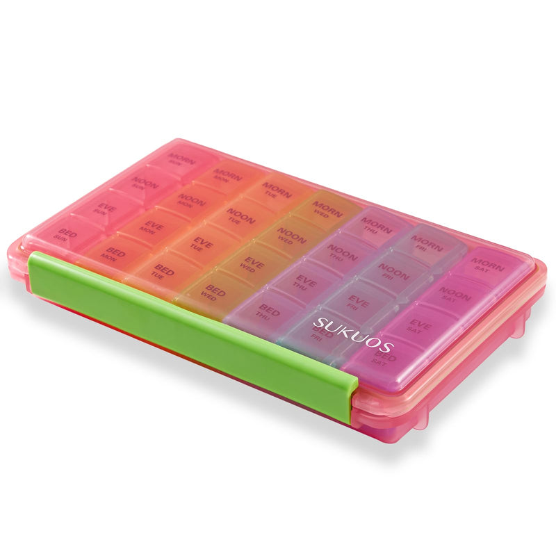 Sukuos Weekly Pill Organizer 7 Day 4 Times a Day, Moisture-Resistant Large Daily Pill Box Medicine Cases for Vitamin/Fish Oil/Supplements (Pink) Pink (1 Pack)
