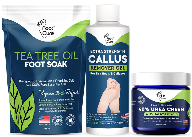 [Australia] - Tea Tree Foot Soak & Callus Remover Gel Kit - Extra Strength Callus Remover Gel & Foot Soak With Epsom Salts For Calluses & Tea Tree Oil Foot Cream - Moisturizing Athletes Foot Care For Dry Feet 