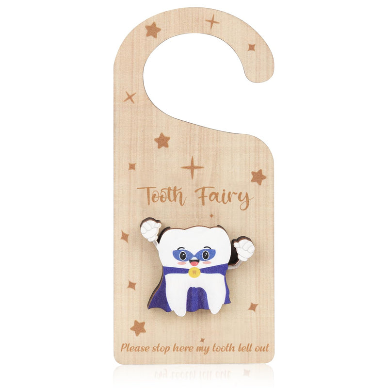 [Australia] - Tooth Door Hanger with Money Holder, Wooden Tooth Door Holder Tooth Keepsake Box Cute 3D Lost Teeth Pickup Box for Kids Room Decor Encourage Gift(Dark Blue) 