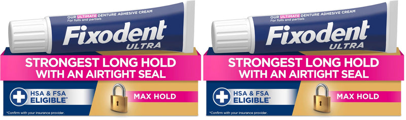 Fixodent Ultra Max Hold Denture Adhesive, 2.2 oz, (Packaging May Vary) (Pack of 2)