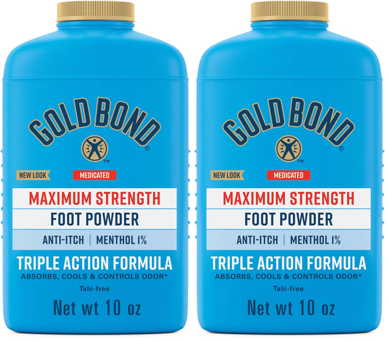 Gold Bond Medicated Talc-Free Foot Powder 10 oz., Maximum Strength Odor Control & Itch Relief (Pack of 2)