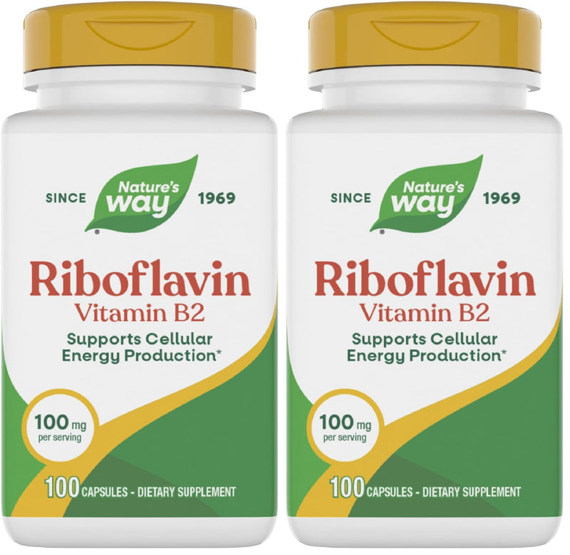 Nature's Way Riboflavin Vitamin B2, Supports Cellular Energy Production*, High Potency Riboflavin, 100 mg per Serving, (Packaging May Vary) 100 Capsules (Pack of 2) 100 Count (Pack of 2)