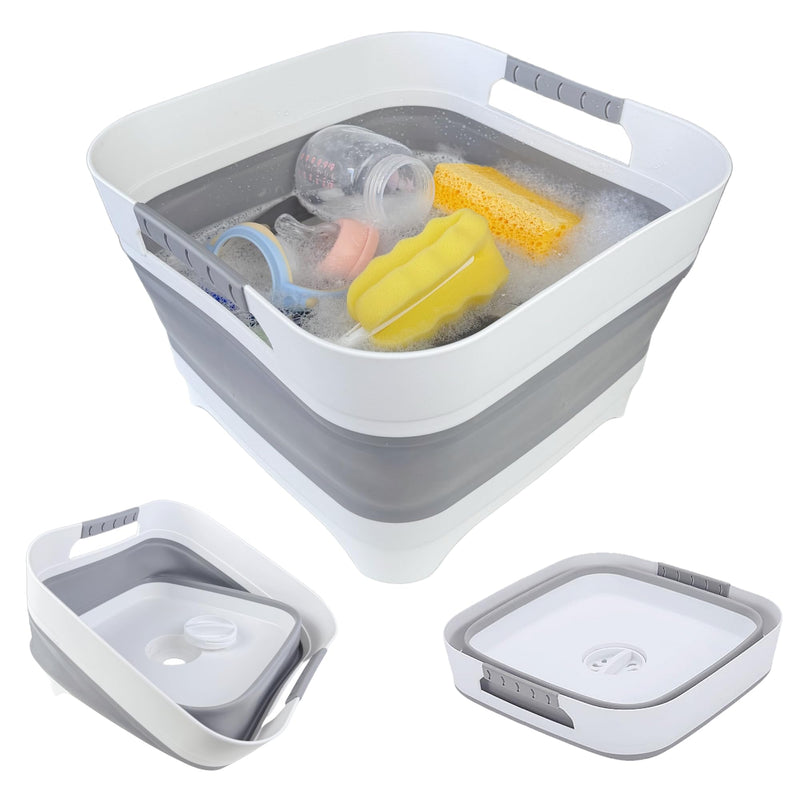 [Australia] - Wash Basin for Baby Bottles, Foldable, Versatile Wash Tub for Kitchen, RV, Outdoor Camping Sink, Sturdy & Easy to Clean Gray 