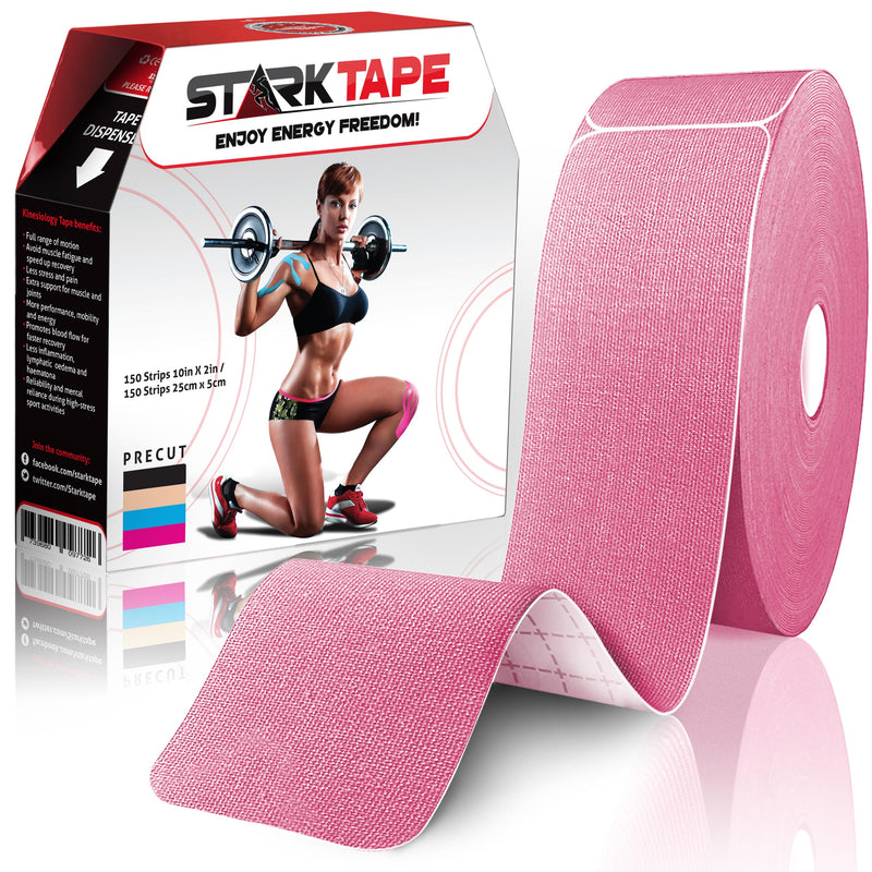 [Australia] - Original Kinesiology Athletic Tape. Professional Sports Tape for Ankle Wrist Knee Shoulder Muscles Joints. Latex Free, Waterproof, Stretchy, and Gentle on Skin. Up to 115 ft/Roll Pink - Precut 