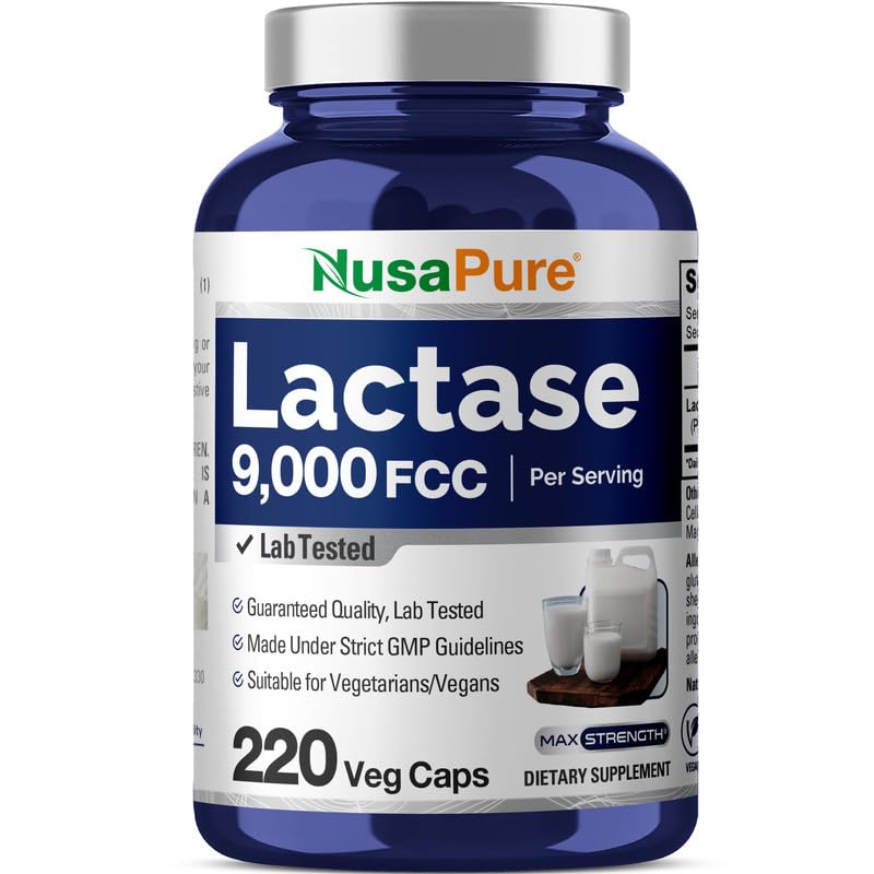 [Australia] - NusaPure Lactase Enzyme 9000 FCC, Lactase Unit, Suitable for Vegetarians/Vegan, Non-GMO, 220 Veg Capsules 