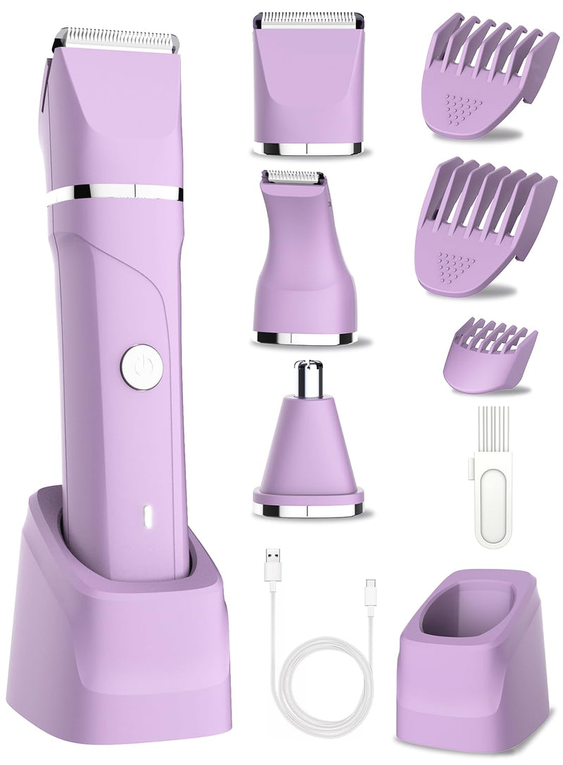 [Australia] - AREYZIN Bikini Trimmer for Women,Painless Electric Shaver for Women,3 in 1 Pubic Hair Trimmer,USB Recharge Dock,Replaceable Ceramic Blade Heads,IPX7,Personal Shaver Kits,Purple Pruple 