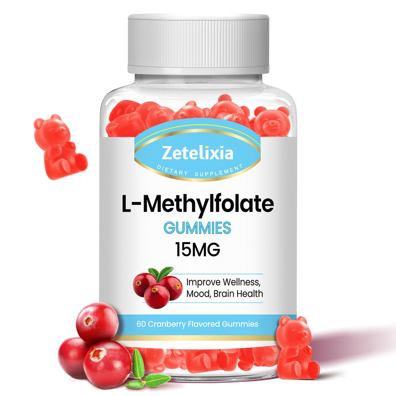 L-Methylfolate 15mg & Methyl B12 Gummies, Folate Supplement for Brain Health, Mood & Immunity, DNA Synthesis & Repair, Sugar Free, Vegan, Cranberry Flavor, 60 Count 60 Count (Pack of 1)