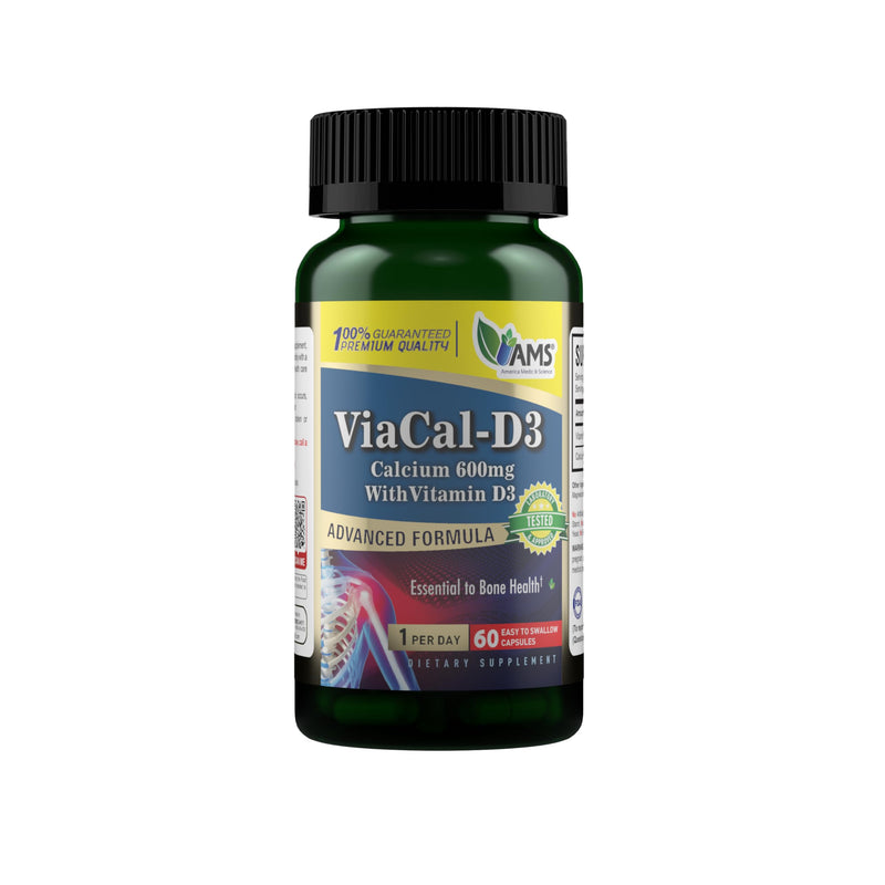 America Medic & Science ViaCal-D3 – Calcium 600mg with Vitamin D3 – Supports Bone Strength, Muscle Function & Mobility – Helps Maintain Healthy Calcium Levels for Overall Wellness – 60 Capsules