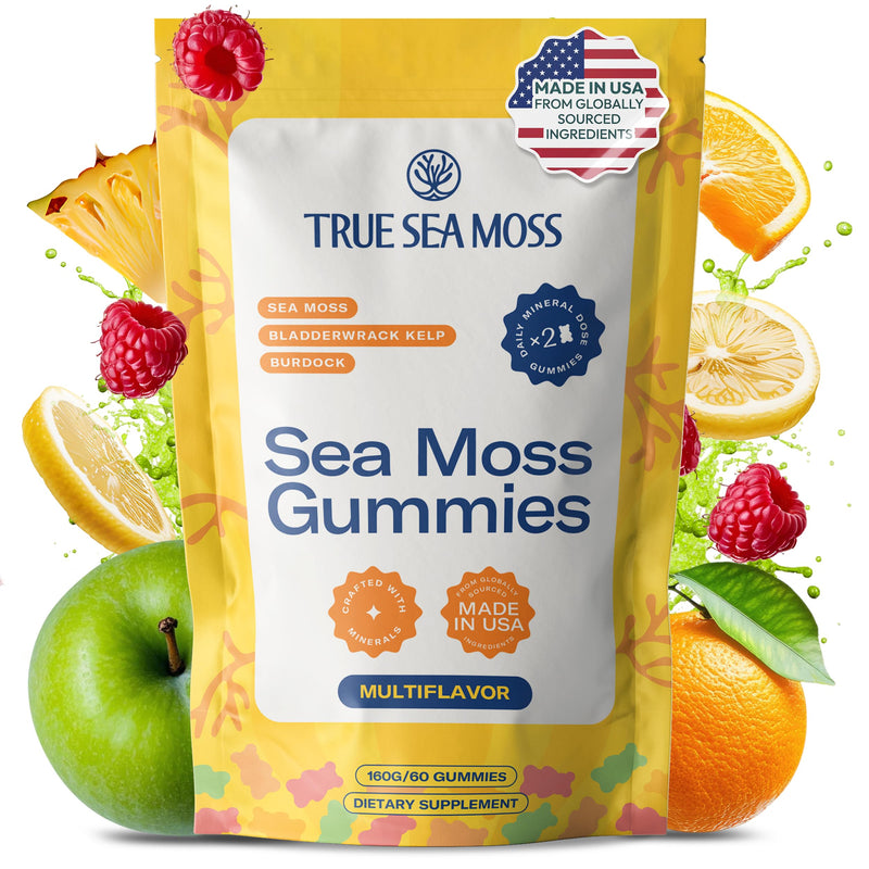TrueSeaMoss Sea Moss Gummies with Bladderwrack & Burdock Root – Vegan Formula for Adults & Kids – Fruity Flavor – 60 Gummies (Pouch May Vary) 60 Count (Pack of 1)