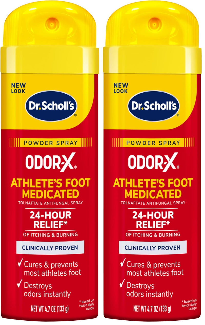 Dr. Scholl's Athlete's Foot Medicated Spray Powder, 4.7 oz // 24-Hour Daily Relief of Itching & Burning, Clinically Proven, Cures & Prevents Most Athlete's Foot, Destroys Odors Instantly (Pack of 2) 4.7 Ounce (Pack of 2)