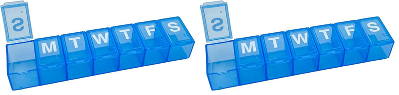 Amazon Basic Care 7-Day Weekly Pill Organizer, Portable Medicine and Vitamin Planner Box with Medium Compartments, Blue (Pack of 2) 1 Count (Pack of 2)
