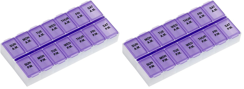 Ezy Dose Weekly (7-Day) AM/PM Pill Organizer, Vitamin Case, and Medicine Box, Medium Compartments, 2 Times a Day, Purple (Pack of 2)