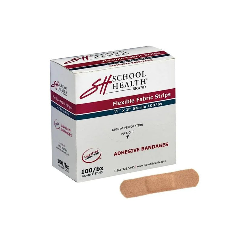 [Australia] - School Health - Adhesive Bandages, Comfortable Form-Fitting Protection & Wound Care for Cuts and Scrapes, Premium Adhesive Stays Secure with Movement, Flexible Fabric Bandages - 3/4" X 3" 100/Box 