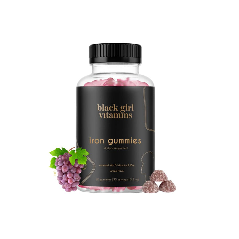 [Australia] - Black Girl Vitamins - Iron Gummies (20 mg), Supports Iron Deficiency & Anemia, Gluten-Free, Gelatin Free, Made in The USA (Grape, 60 Count) 30 Day Supply 