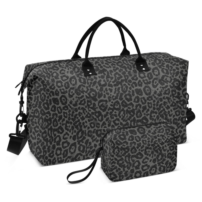 Large Travel Duffel Bag Sports Tote Gym Bag Overnight Weekender Bags Dark Gray Leopard Cheetah Print Carry On Luggage with Toiletry Bags