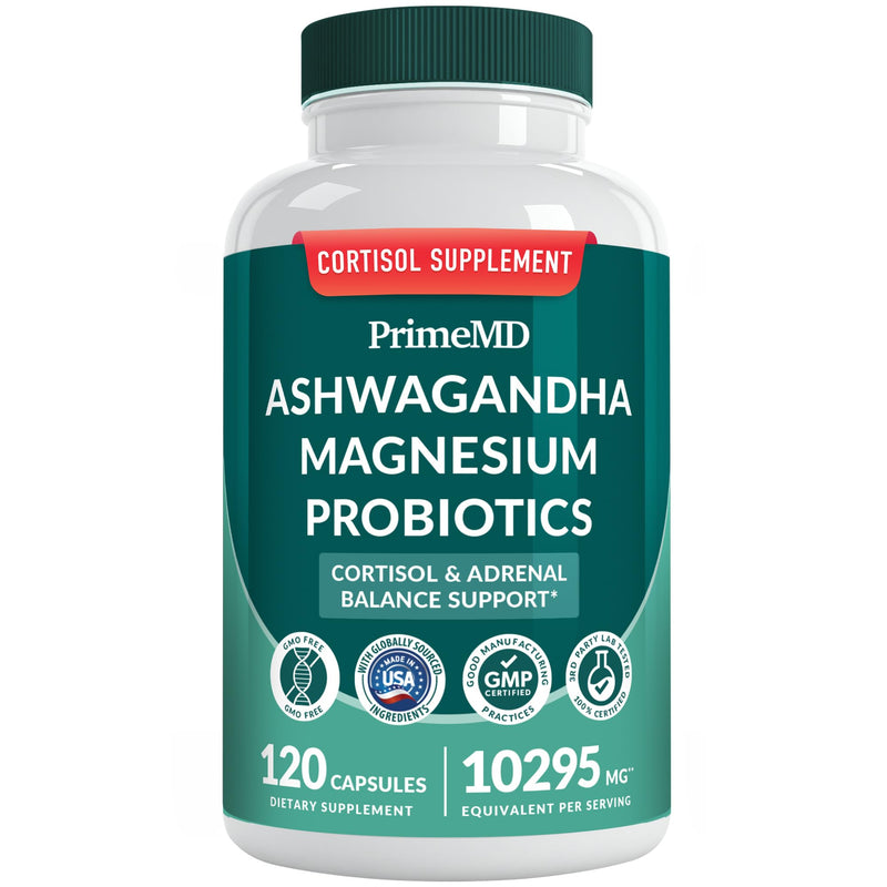 [Australia] - 5-in-1 Cortisol Supplement for Women and Men with Ashwagandha for Calmness, Focus, and Adrenal Support Supplements with Shilajit Extract, Magnesium Glycinate, Probiotics (120 ct) (Pack of 1) 120 Count (Pack of 1) 