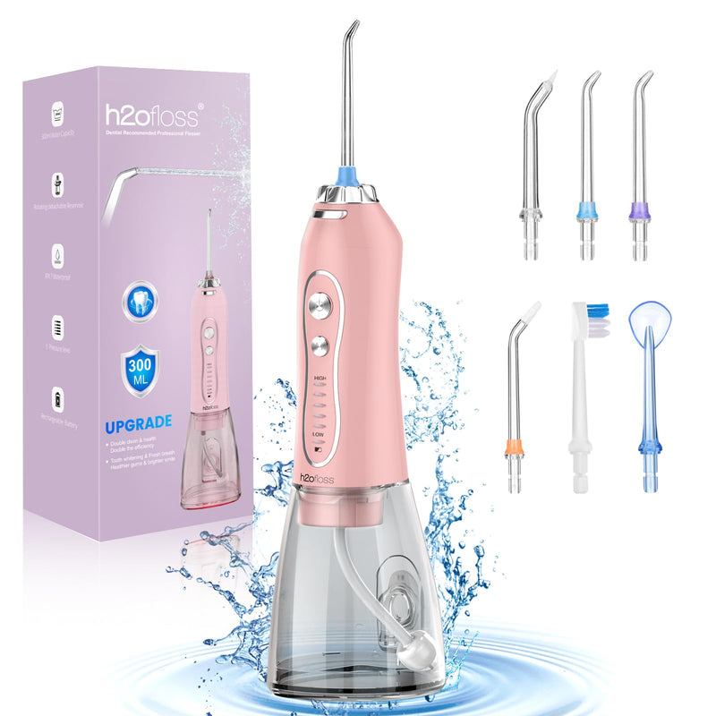 [Australia] - Water Dental Flosser Teeth Cleaner Pick, H2ofloss Cordless Portable Oral Irrigator,5 Mode IPX7 Waterproof Teeth Picks 300ML Rechargeable WaterFlosser for Home Travel (Pink) Pink 