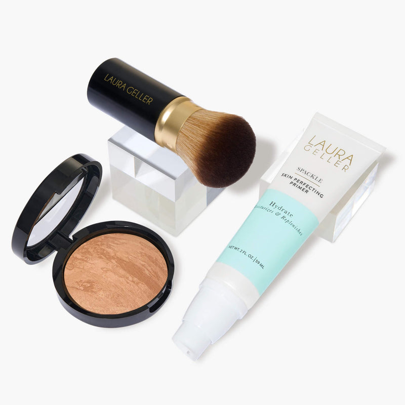 [Australia] - LAURA GELLER NEW YORK Laura's Must-Haves Kit 3pc: Baked Balance-n-Brighten Powder Foundation, Golden Medium + Spackle Skin Perfecting Makeup Primer, Hydrate + Airbrush Round Kabuki Brush 05 Golden Medium 