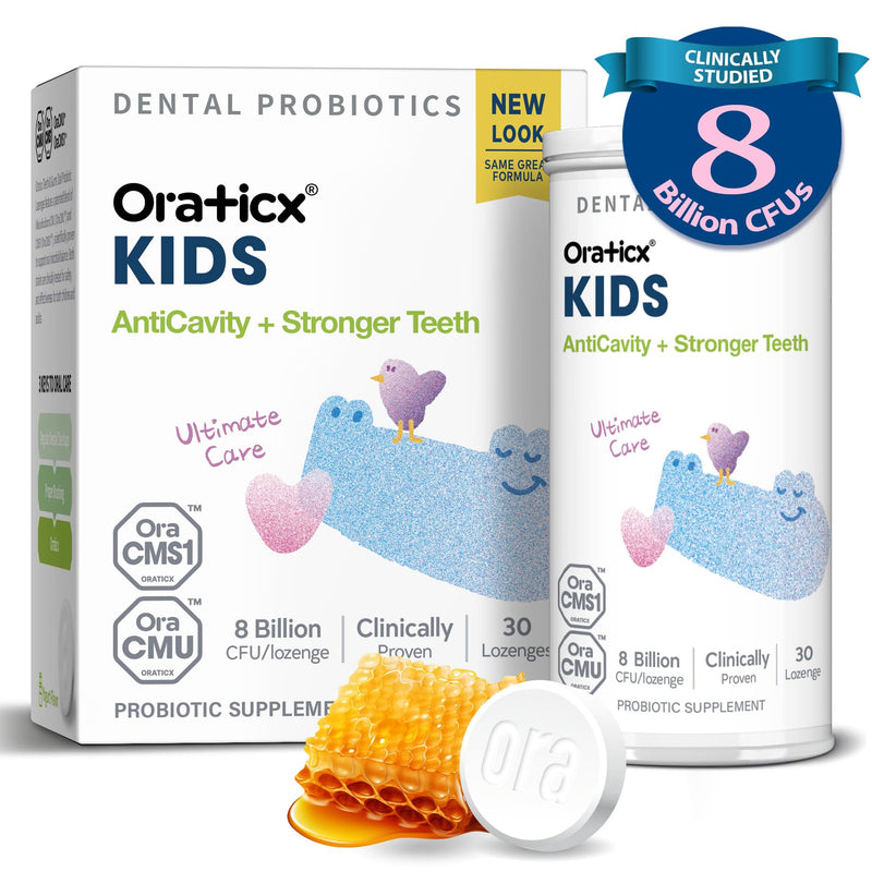 [Australia] - OraTicx Kids Dental Probiotics for Anti-Cavity + Healthy Teeth and Gums, 8 Billion CFU Probiotics for Oral Health, Yogurt Flavor 1-PK 