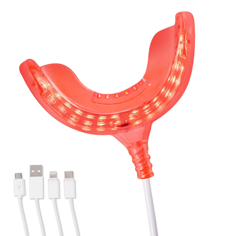 Red Light Therapy for Gums, Toothache Relief, 32 LED Periodontal Light, Bleeding Gums, Gum Health Red Light, with adapters for USB/C, iPhone, and Android from (White) White