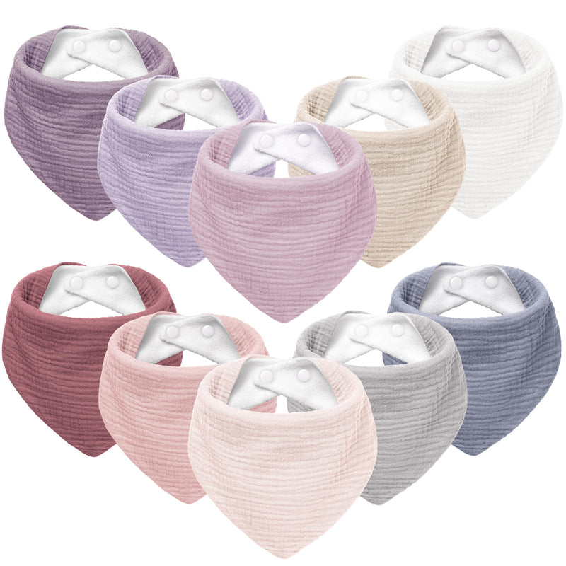 [Australia] - Muslin Baby Bibs 10Pack Baby Bandana Drool Bibs Soft Adjustable Newborn Bibs for Unisex Baby Girls & Boys Pinkpurple 