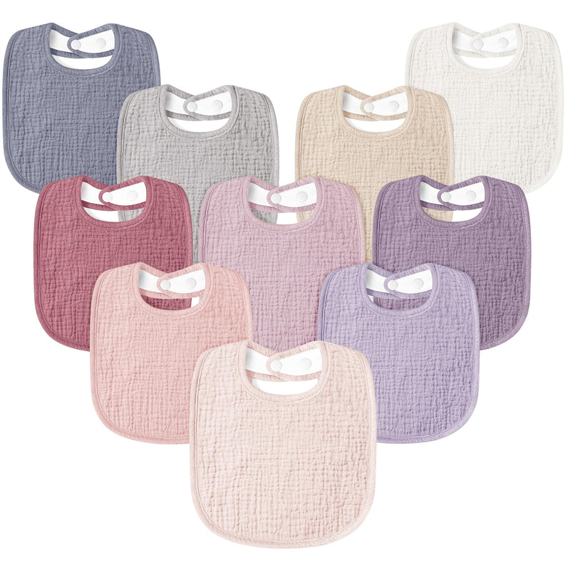 [Australia] - Muslin Baby Drool Bibs 10Pack Soft Square Adjustable Bandana Bibs for Unisex Newborn Baby Girls&Boys Pink 