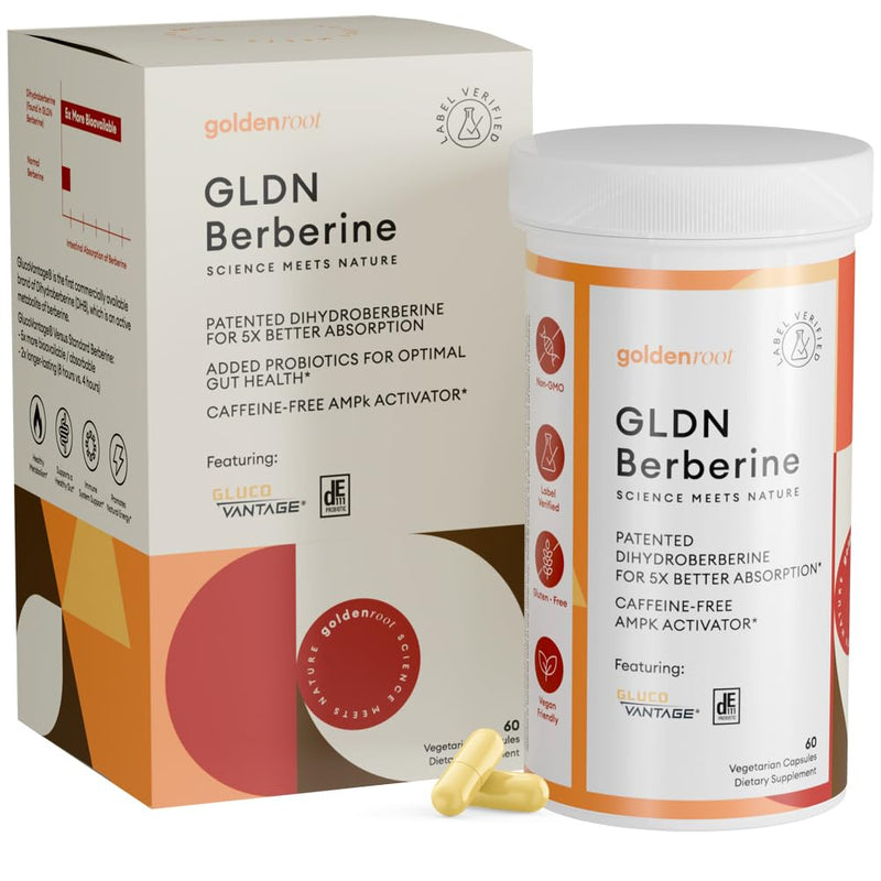 [Australia] - GLDN Berberine Advanced Absorption Formula - 200mg Dihydroberberine 5X Improved Absorption - DIM - Chromium Picolinate and DE111 Probiotics for Digestive Support - Vegan Friendly - 60 Capsules 60 Count (Pack of 1) 