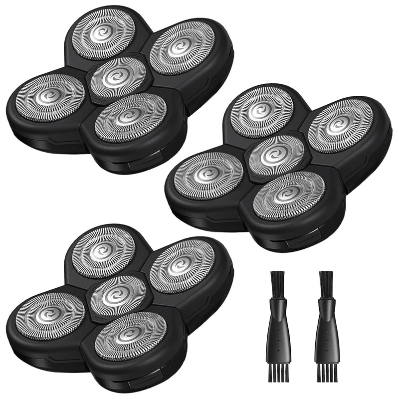 3 Pack Head Shaver Replacement Blades, 5 - Blade Shaver Replacement Heads for Bald Men Freedom Shaving, Head and Face Electric Razor Refills, with 2 Cleaning Brush 1 Count (Pack of 3)
