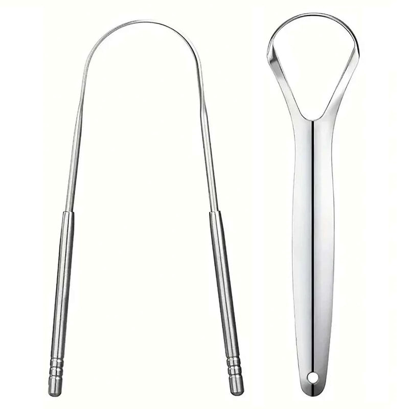 [Australia] - Tongue Scraper (2 Pack), 100% Stainless Steel, Easy to Use Tongue Scraper for Adults, Tongue Cleaner for Oral Care & Hygiene with Natural Cotton Bag Silver 