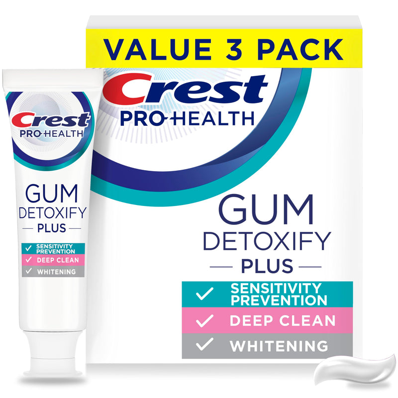 [Australia] - Crest Pro-Health Gum Detoxify Plus Toothpaste 4.5 oz Pack of 3 - Antibacterial Fluoride Toothpaste, Sensitivity Protection, Whitens Teeth, Anticavity, Plaque Control 