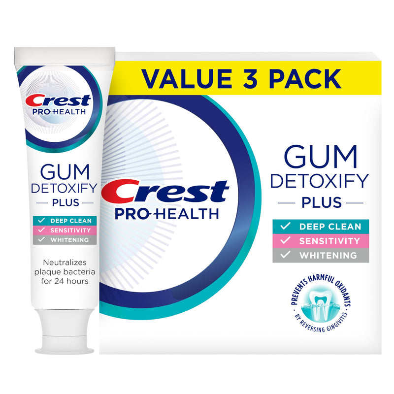 Crest Pro-Health Gum Detoxify Plus Toothpaste 4.5 oz Pack of 3 - Antibacterial Fluoride Toothpaste, Sensitivity Protection, Whitens Teeth, Anticavity, Plaque Control 4.5 Fl Oz (Pack of 3)