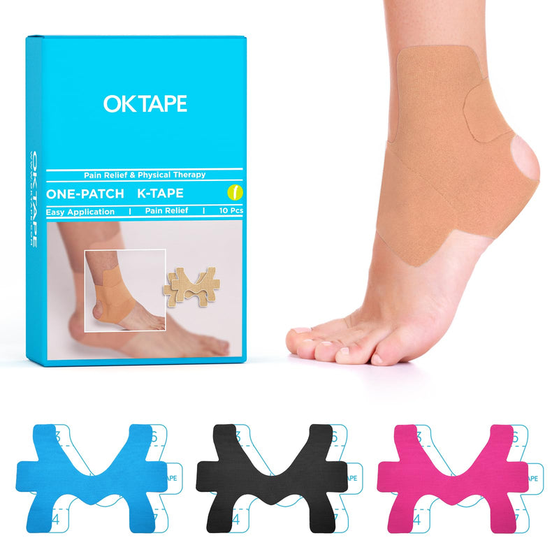 [Australia] - OK TAPE Precut Kinesiology Ankle Tape, 10 Pcs, Pain Relief, Prevent Ankle Sprain, Provide Support for Ankle Ligament, Elastic Athletic Tape, Breathable K Tape for Daily use - Beige 