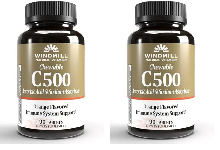 Windmill Health Products Chewable Vitamin C-500, Immune System Support, Potent Antioxidants, 90 Tablets, 90 Count (Pack of 2) 90 Count (Pack of 2)