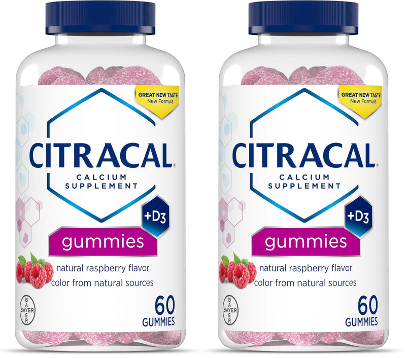 CITRACAL Calcium Gummies, Calcium Supplement with Vitamin D3, Support Bone Health, for Ages 12+, Natural Raspberry Flavor, 60 Count (Pack of 2) 60 Count (Pack of 2)