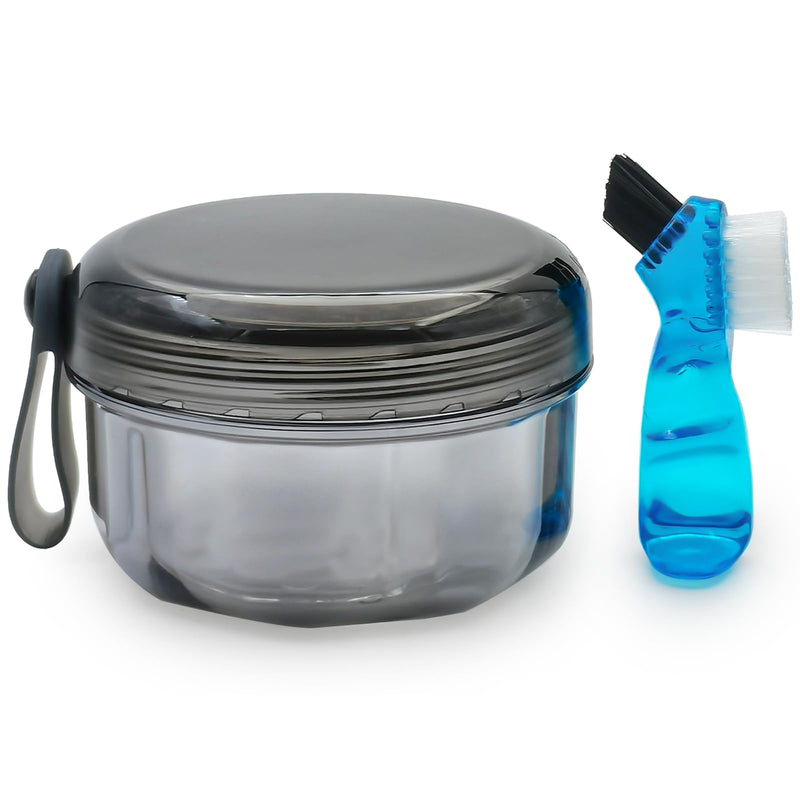 [Australia] - Leak Proof Denture Cups for Soaking Dentures, Partial Denture Bath Case Travel Retainer Cleaning Container Case with Brush for Aligner, Denture, Mouth Guard - Transparent Black 