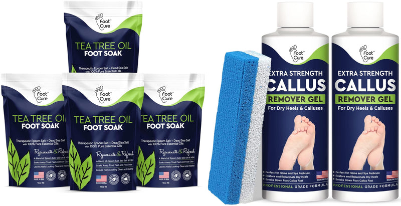 [Australia] - Tea Tree Oil Foot Soak with Epsom Salts for Foot Pain, Soreness, Athletes Foot - Odors Callus Remover for Feet with Extra Strength Gel & Foot Pumice Stone Set - Easy Way to Remove Hard Calluses 