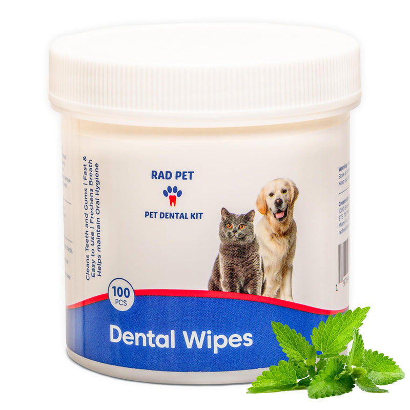 Rad Health Inc Fresh Breath No Brushing Clean Teeth Dental & Oral Care Dental Wipes for Dogs, 100ct - Teeth Cleaning Wipes - Helps Wipe Away Plaque & Tartar - Freshens Breath - No Brushing Required - PawsPlanet Australia