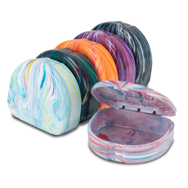 Practicon Designer Marble Retainer Cases, Clear Aligner Case, Dental Orthodontic Retainer Boxes, Mouth Guard Holder, 6 Pack Designer Assorted