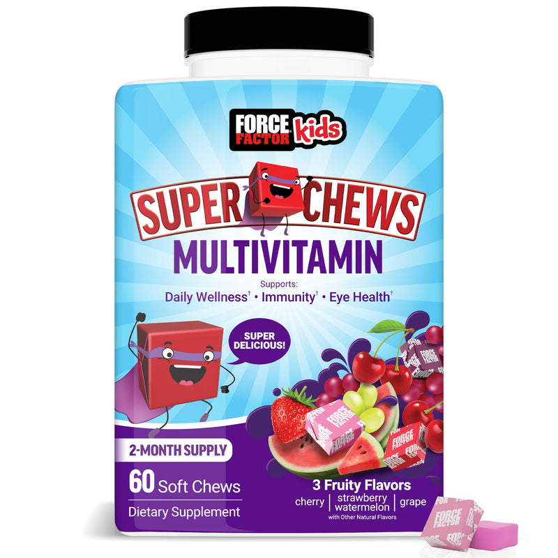 [Australia] - FORCE FACTOR Kids Multivitamin Super Chews, Kids Vitamins to Support Wellness, Immunity, Eye Health, & More with 18 Vitamins, Minerals, & Antioxidants, 2-Month Supply, Multi-Flavor, 60 Soft Chews 