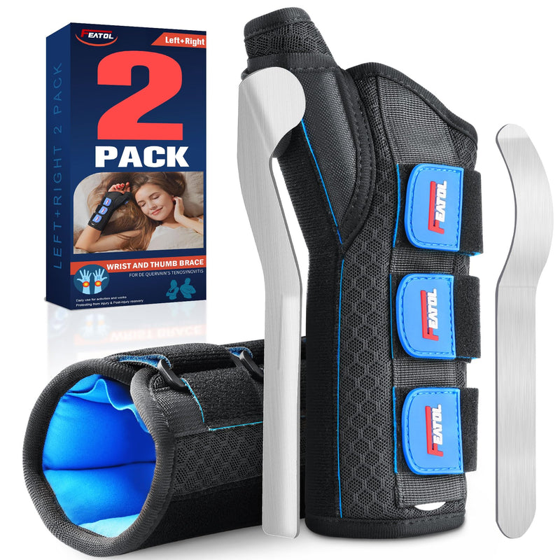 [Australia] - FEATOL 2 Pack Wrist Brace with Thumb Spica Splint for De Quervain's Tenosynovitis, Carpal Tunnel, Tendonitis, Arthritis-Thumb Brace for Pain Relief-Left And Right Hand-Medium/Large Medium/Large Black Blue 