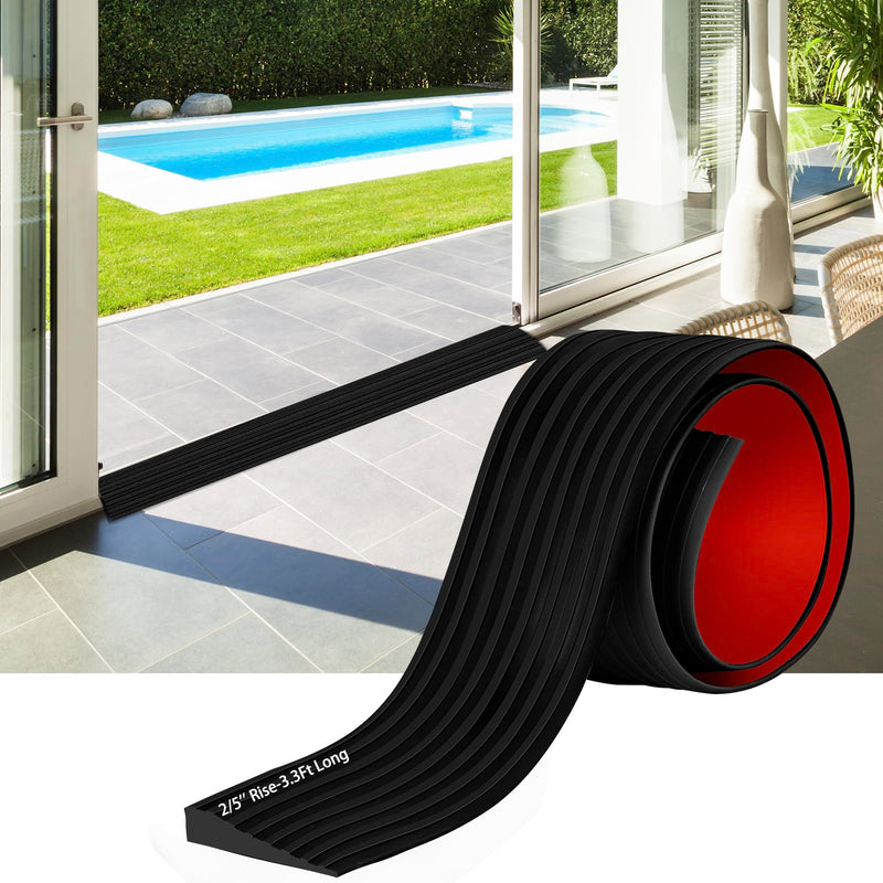 [Australia] - Threshold Ramps for Doorways, 0.4" Rise Rubber Door Threshold Ramp Self-Adhesive Ramps, is Adjustable and Cuttable for Sweeper Wheelchair Stroller Scooter Reducer Ramp (Black, 2/5"height - 3.3Ft Long) Black 