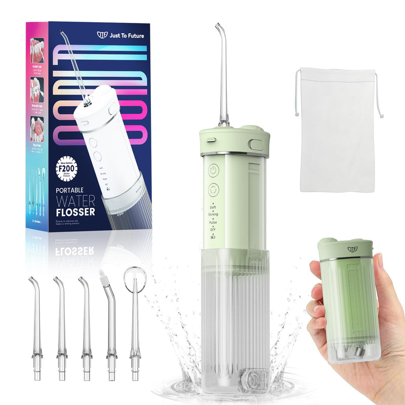 [Australia] - Portable Mini Water Dental Flosser for Teeth Cleaning Pick,Travel Oral Irrigator with Telescopic Water Tank,4 Modes and Waterproof Design-Perfect for Braces,Bridges,Home&Travel Dental Care Green 
