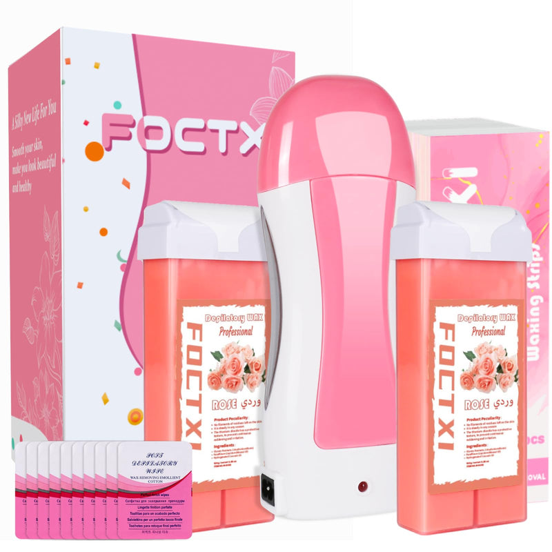 [Australia] - Hair Removal Kit for Hair Removal for Women and Men with Strip, Roll On Wax Kit with 2 Rose Soft Wax Cartridge & 100 Non-Woven Wax Strips, at Home Waxing Kit for Women, Soft, Pink 