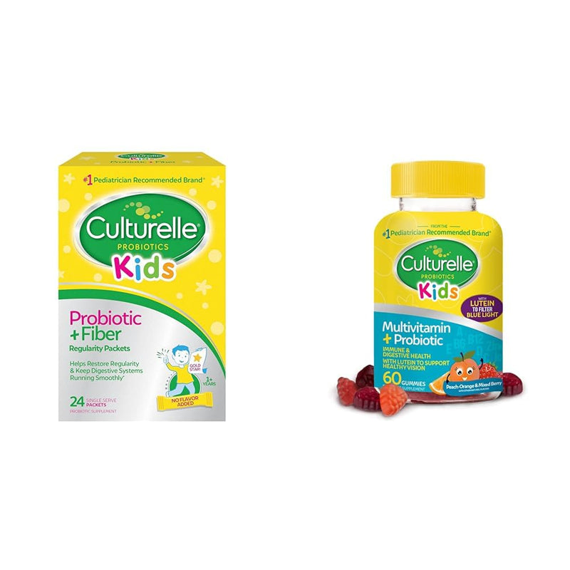 Culturelle Kids Probiotic Packets (Ages 3+) & Gummies (Ages 2+) for Digestive & Immune Health, Eye Support Unflavored + Gummies 24 Servings (Pack of 1)