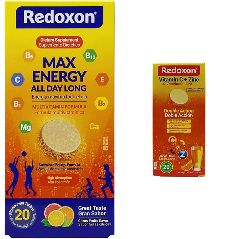 Redoxon Max Energy Citrus Effervescent Tablets Immune Support Bundle Vitamin C Zinc Effervescent Orange Immune Support Tablets