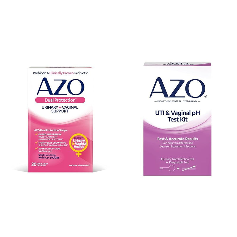 AZO Dual Protection Urinary & Vaginal Probiotic + UTI & Vaginal pH Test Kit (30 Count)