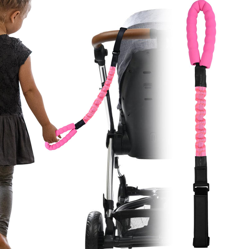 [Australia] - ONEDONE Stroller Handle for Toddler Travel 20" Stroller Strap for Kids to Hold Handle for Strollers, Wagons, Shopping Carts Soft Handle for Child Safety Keep Kids Close Pink 
