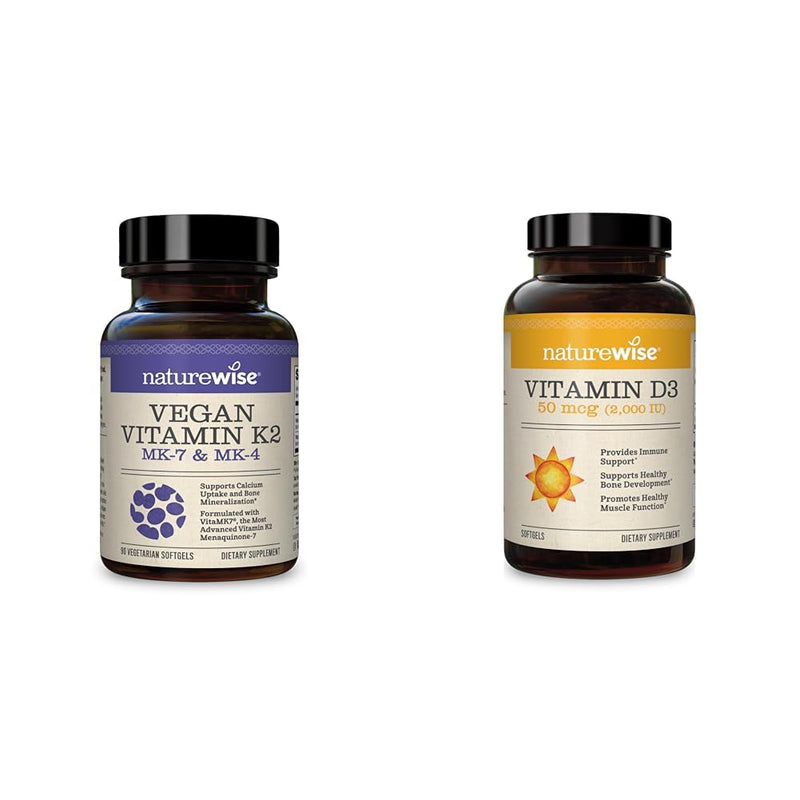NatureWise Vegan Vitamin K2 100mcg & MK4 500mcg Bone Health - Vitamin D3 2000iu Immune Support 360 Count Vitamin + Vitamin D3 2000iu