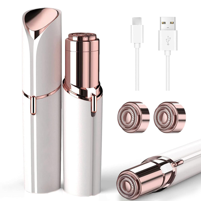 [Australia] - Hair Remover for Face Woman, Electric Face Shaver for Women, Hair Removal Device for Women Chin, Lip, Peach Fuzz with 2 Pc Replacement Heads, USB Rechargable 1 white +2 heads recharge 